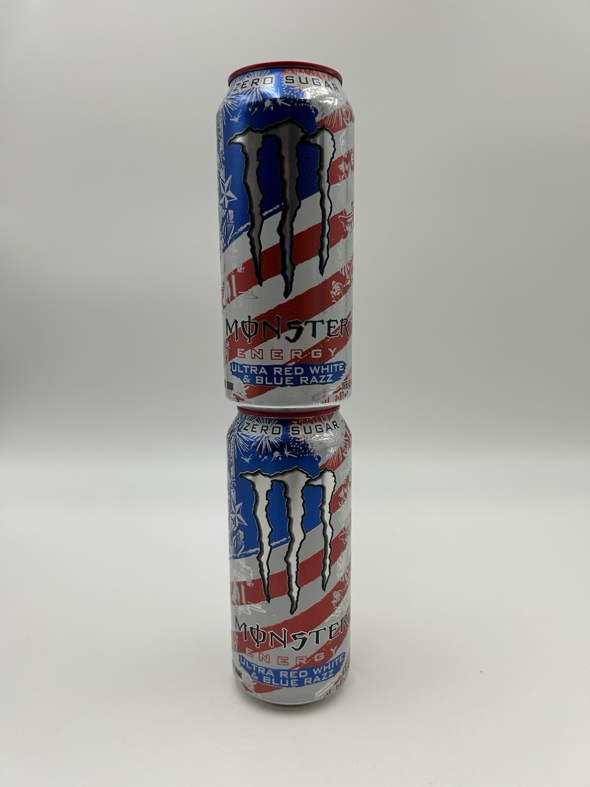2 New Ultra Red White & Blue Monster Energy Exclusive Unopened Cans Ships FREE