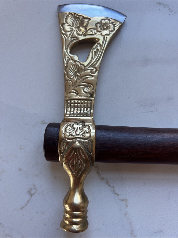Brass Engraved Pipe Axe Ceremonial Tomahawk. 17 Inch. Great Condition.