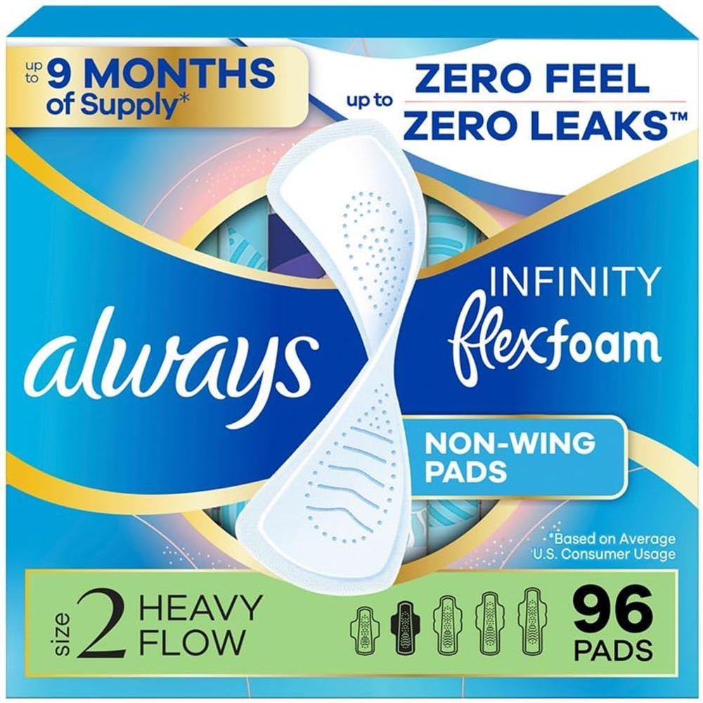 Always Infinity Flexfoam Pads, Size 2 Heavy Unscented No Wings 96 Count