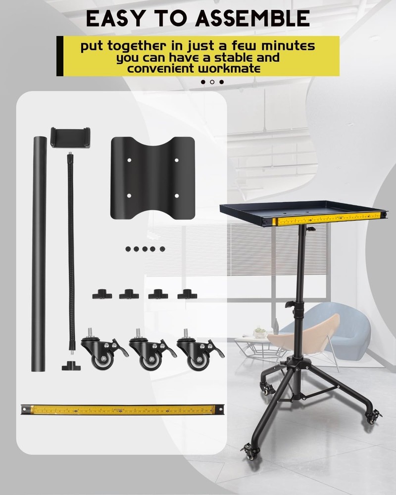 Rolling Tool Cart with Phone Stand, Portable Work Table Mobile Service