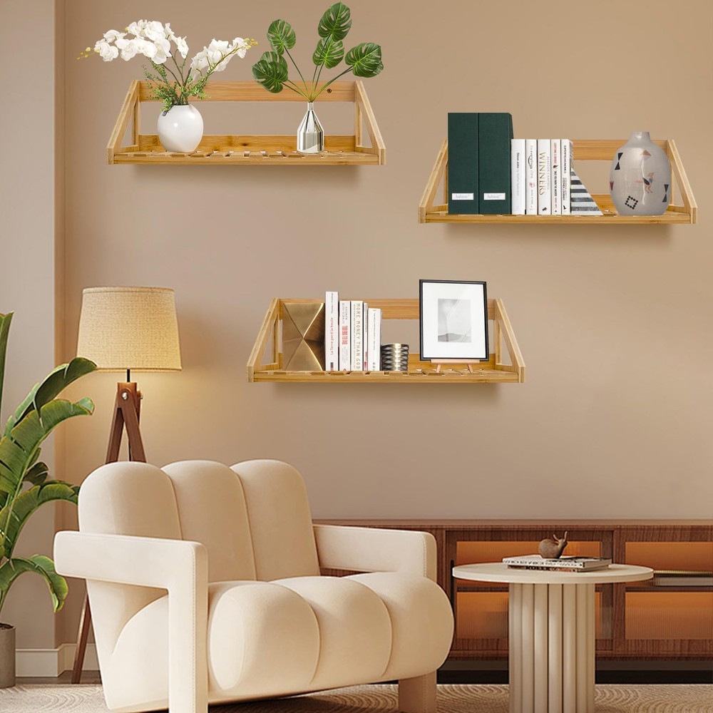 Floating Shelves Wall Mounted, 3 Pcs Solid Wall Hanging Rack Holder, Wall Sto...