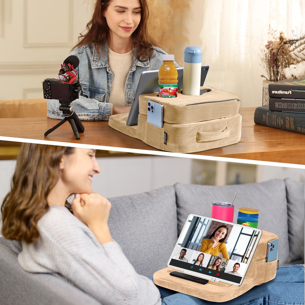 TabCouchCaddy - Couch Cup Holder Tray & Tablet Pillow Stand - Bed, Couch Caddy