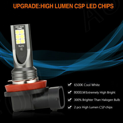 2X LED Fog Light Bulbs H8 H11 Fog Light Bulb White 6500K High Power DRL Lamps