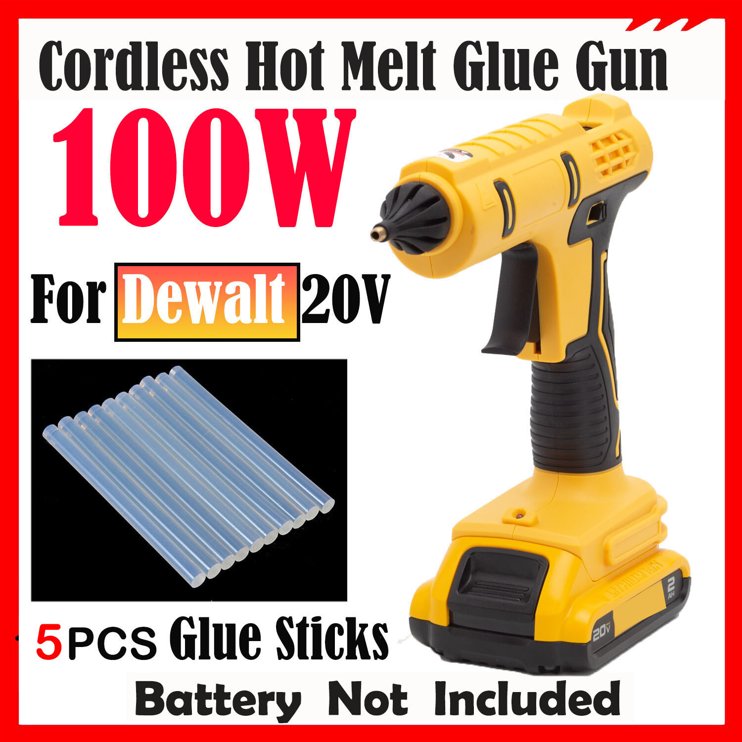 100W Glue Gun For Dewalt 20V Li-ion Battery For DIY Art Projects Quick Repairs