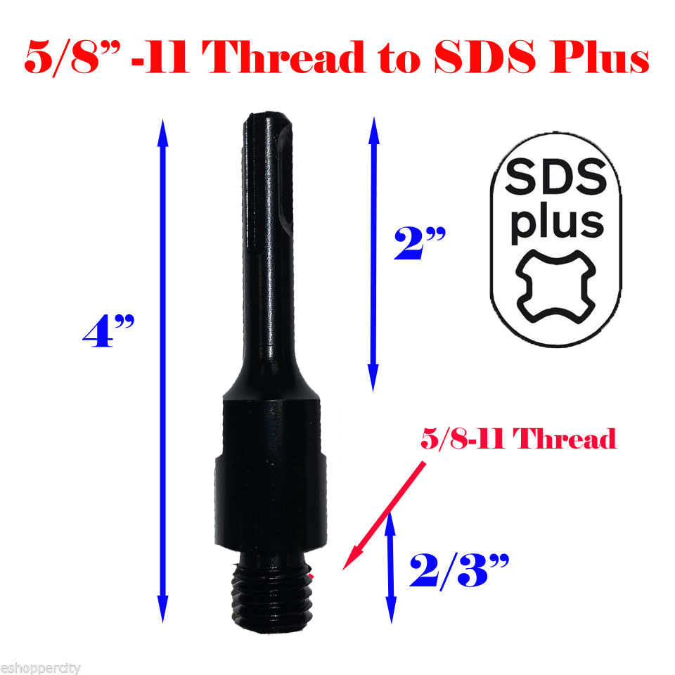 Core Drill Bit Adapter 5/8"-11 Threaded Male to SDS PLUS Hammer Drill Diamond