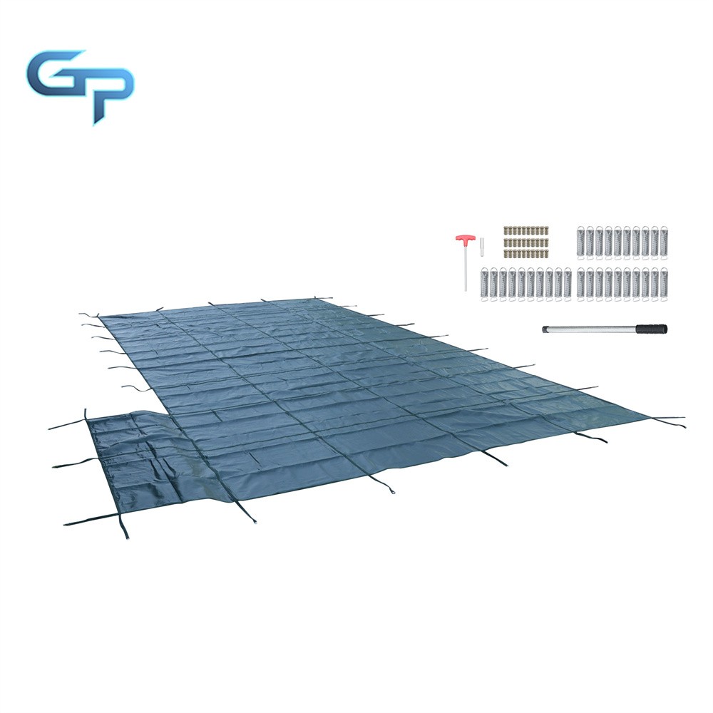 Solid Rectangular Pool Safety Cover With 4'x8' Right Step and Drain For 20x40FT