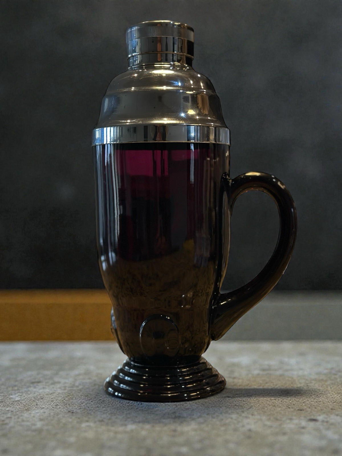 New Martinsville Moondrops Black Amethyst Glass Art Deco Cocktail Shaker Pitcher