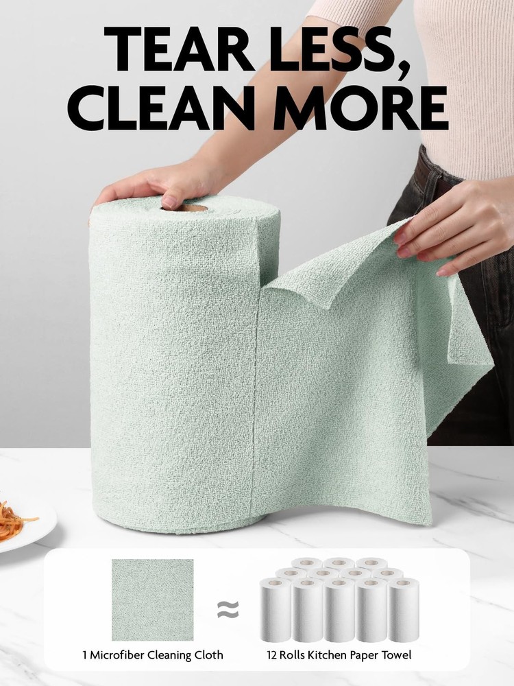 Fantasticlean Microfiber Cleaning Cloth Roll -75 pack, Tear Away Microfiber T...