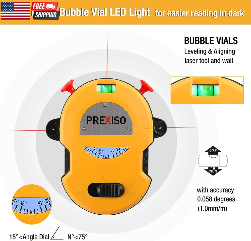 Multi Surface Laser Level LED Light Vial, 30Ft Horizontal & Vertical Line Laser