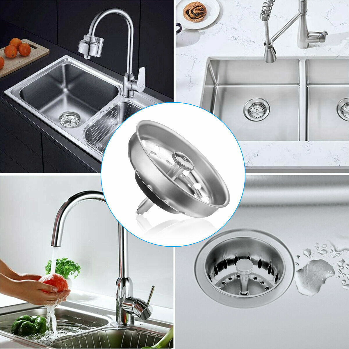 Stainless Steel Home Kitchen Sink Drain Stopper Basket Strainer Waste Plug Lot