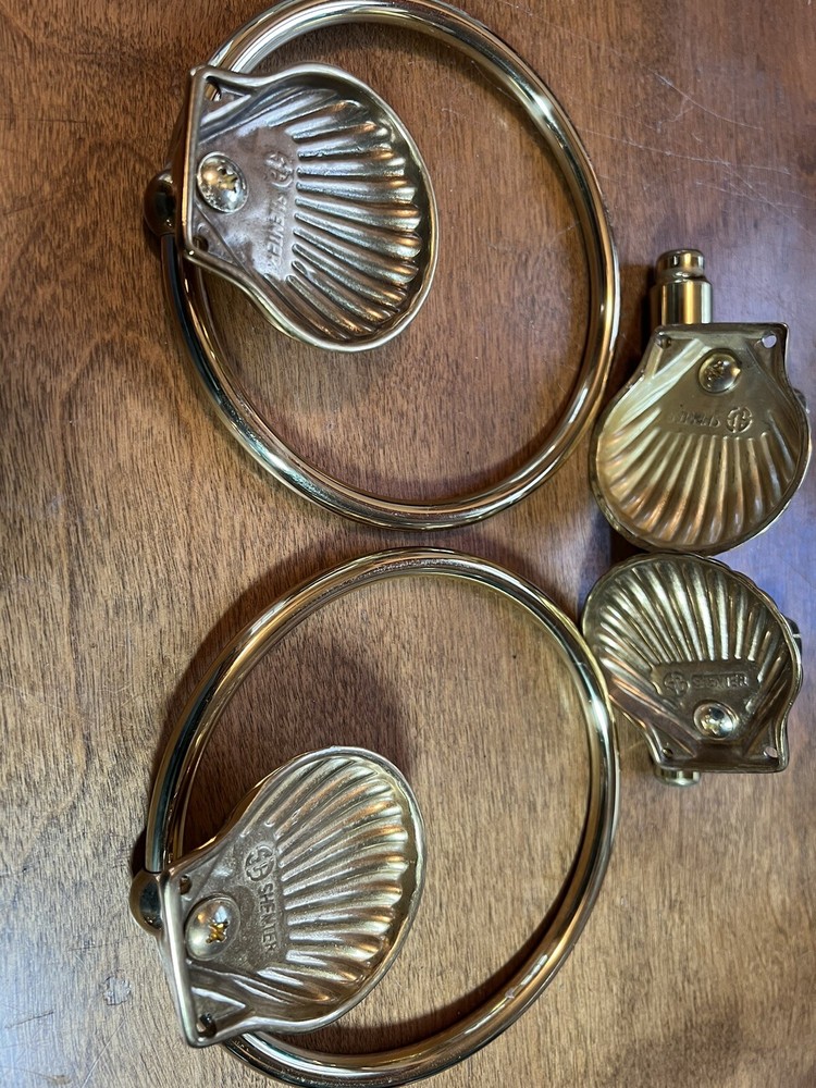 Vintage Shenter Solid Brass Towel Loops TP Bracket Shower Curtain Hooks Seashell