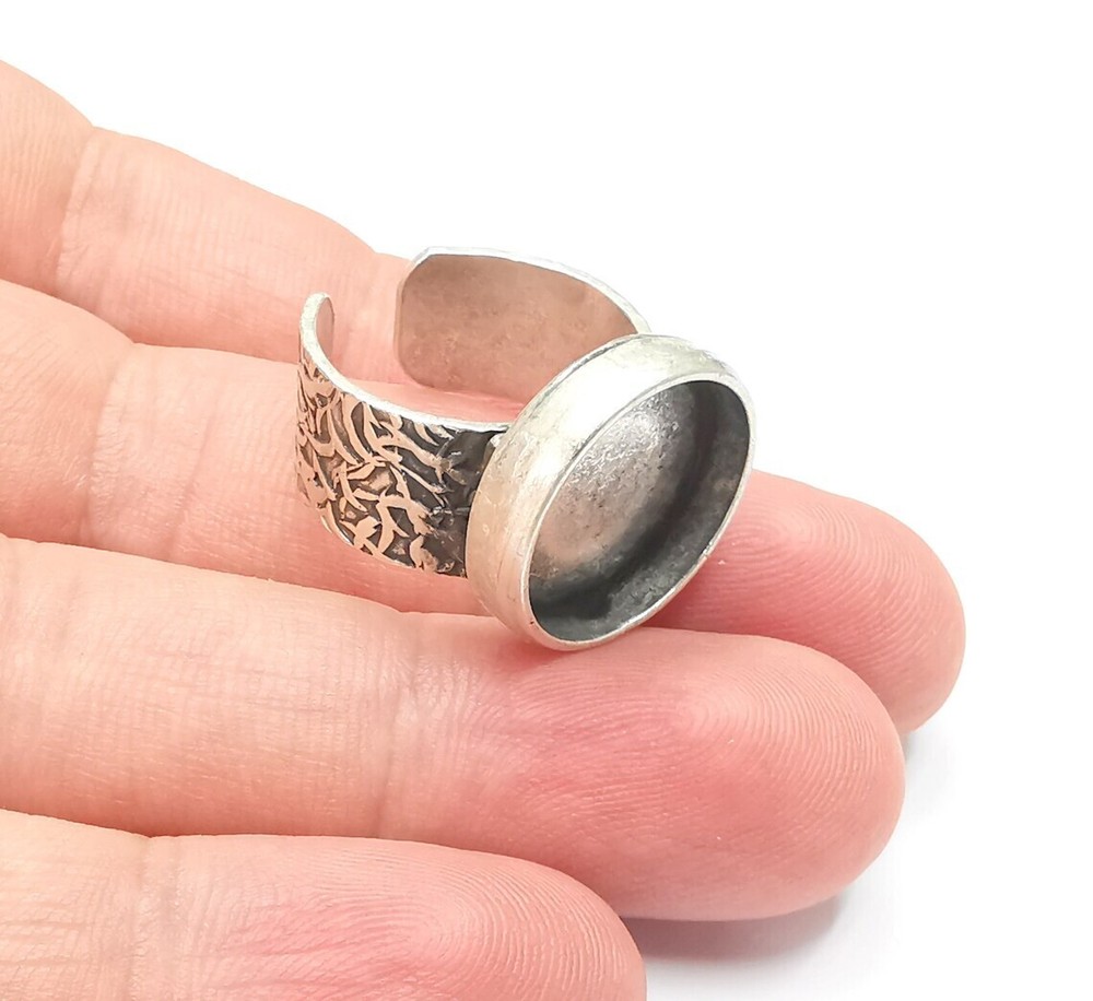 Round Antique Silver Ring Blank Setting, Cabochon Mounting Adjustable Resin Ring
