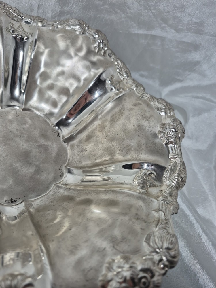 Vintage WMF Germany Ikora EP Silver Plate Floral Footed Serving Bowl 11”