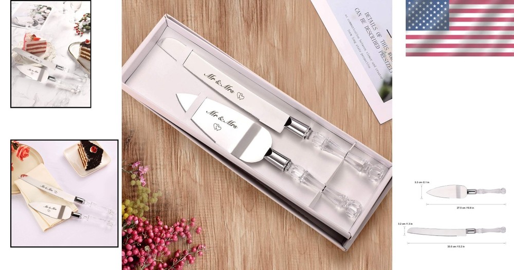 Personalized Engraved Cake Knife and Server Set - Stainless Steel Elegance