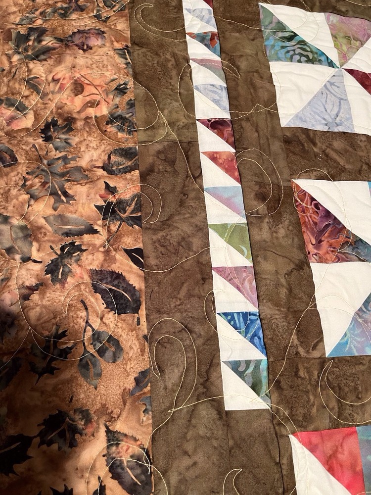Handmade Patchwork Batik Cotton Quilt “Sparrows” Size 60” X 55”