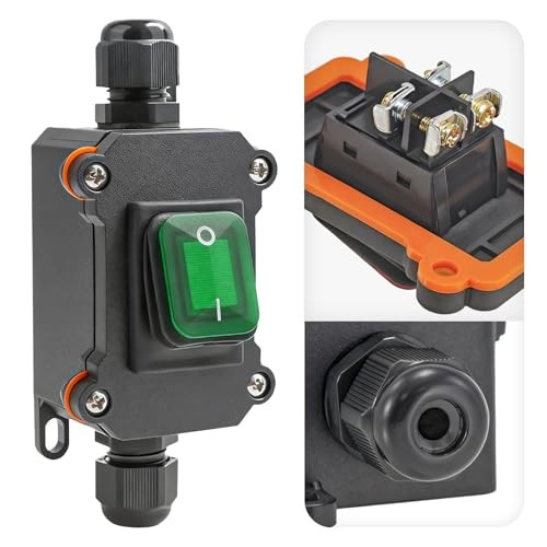 Waterproof Inline Rocker Switch Box DC 12V–24V 20A Lighted Two-Side Green