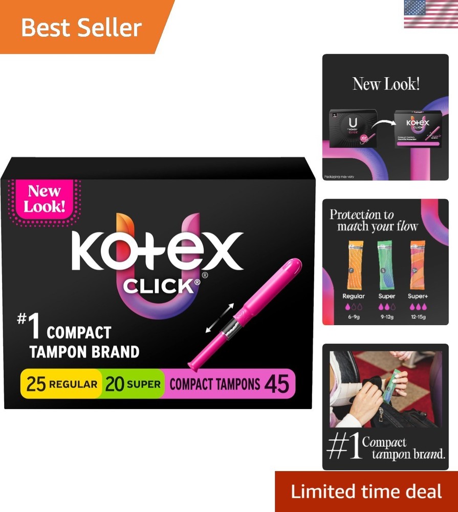 U by Click Compact Multipack Tampons, Regular/Super Absorbency, Unscented, 45...