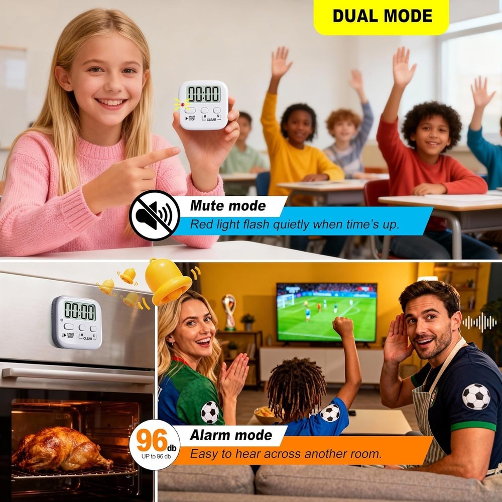Magnetic Digital Timer Set - 2 Pack with Large Display for Cooking and Studying