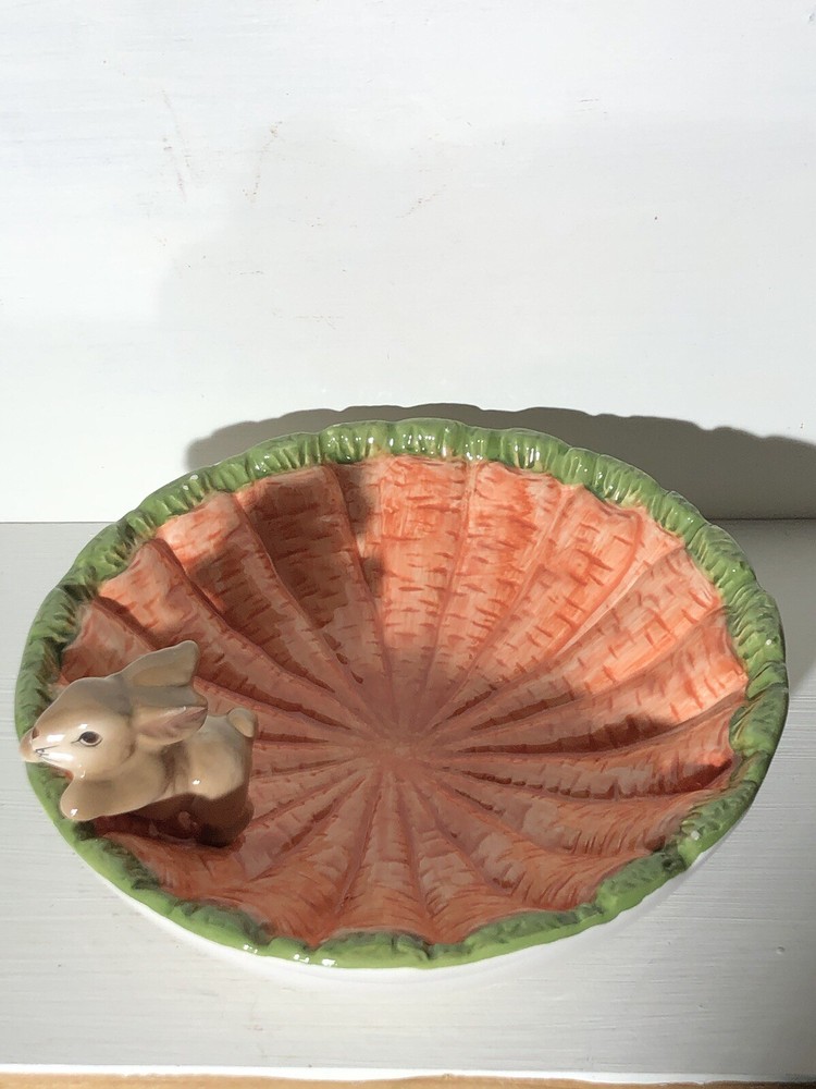 Vintage Rabbit And Carrot Hand Painted Ceramic Candy Dish