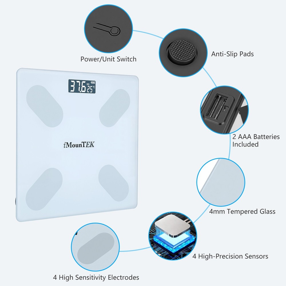 Digital Smart Scale for Body Weight & Composition BMI App Sync LCD Display