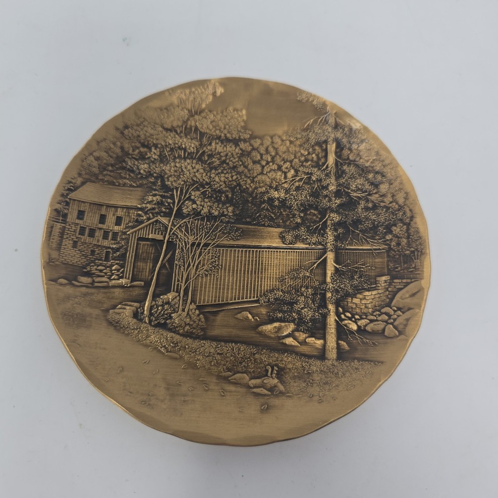Vintage Wendell August Forge Solid Bronze 4¼" Plate Covered Bridge