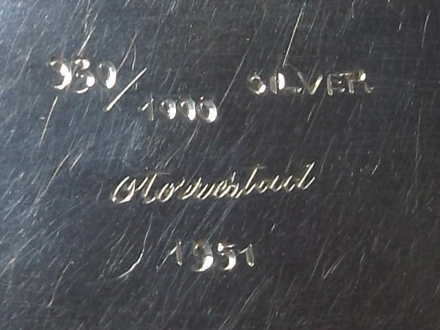 RARE 930 SWEDISH 126g SOLID SILVER BOX, TOBACCO BOX, AGATE, MAKER SIGNED, c1951