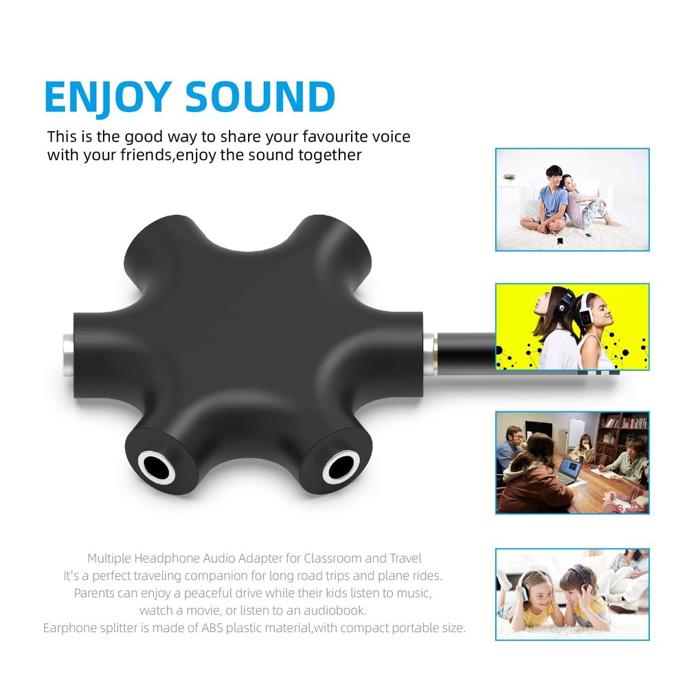 EBEETECH 3.5mm Multi Headphone Audio Splitter 5-Jack Female Connector black