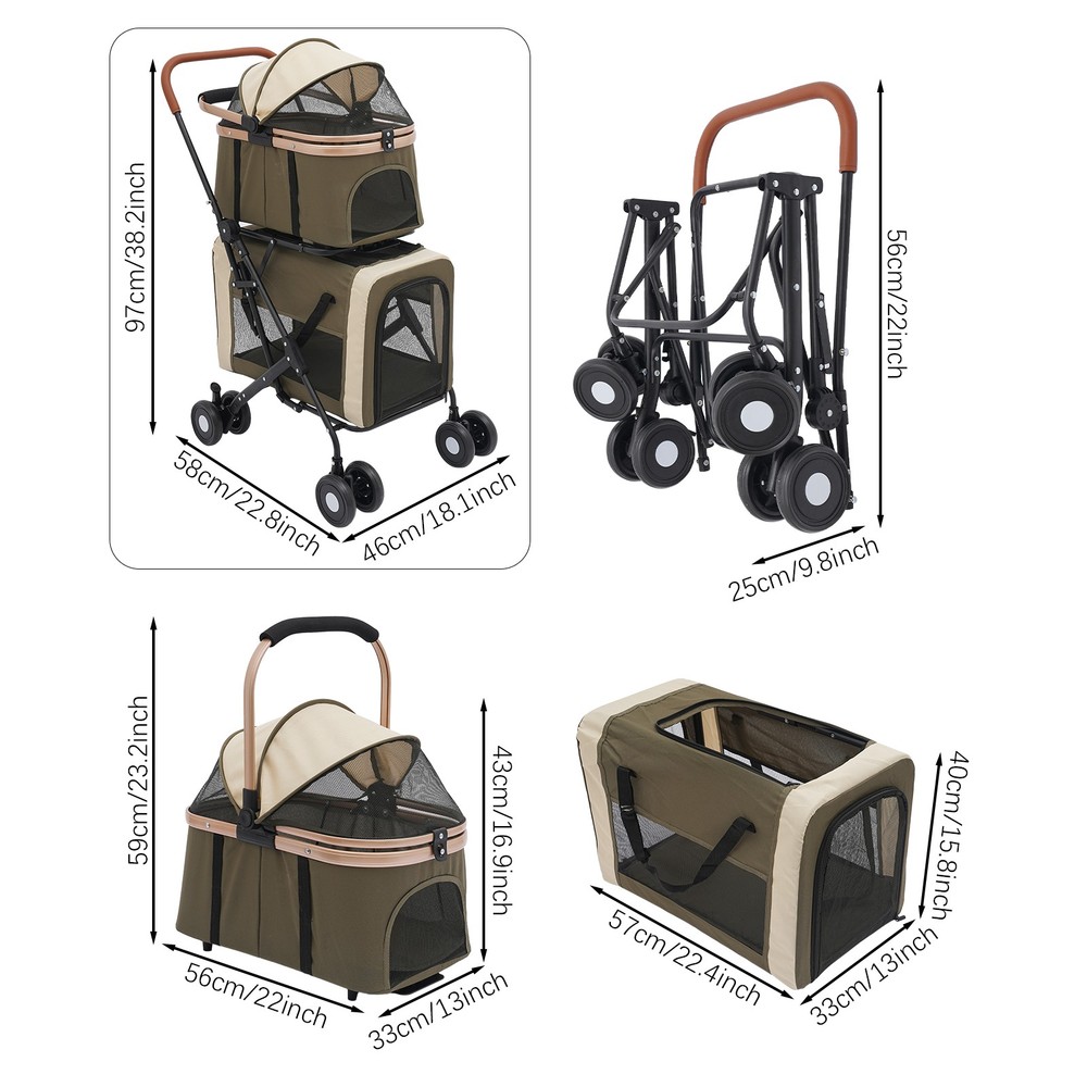 2-Tiers Dog & Cat Stroller Foldable Pet Stroller Small & Medium Dogs Stroller
