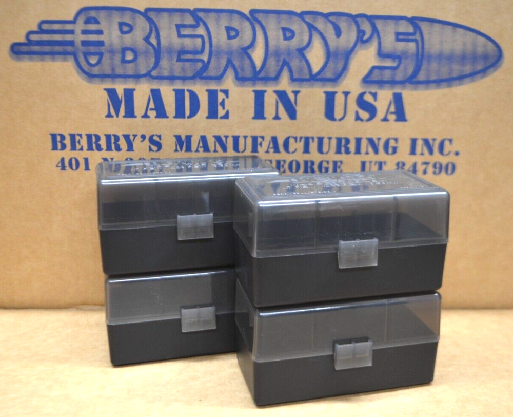 223 /.222 caliber NEW 50 ROUND PLASTIC AMMO BOXES (4-Pack SMOKE / BLACK)