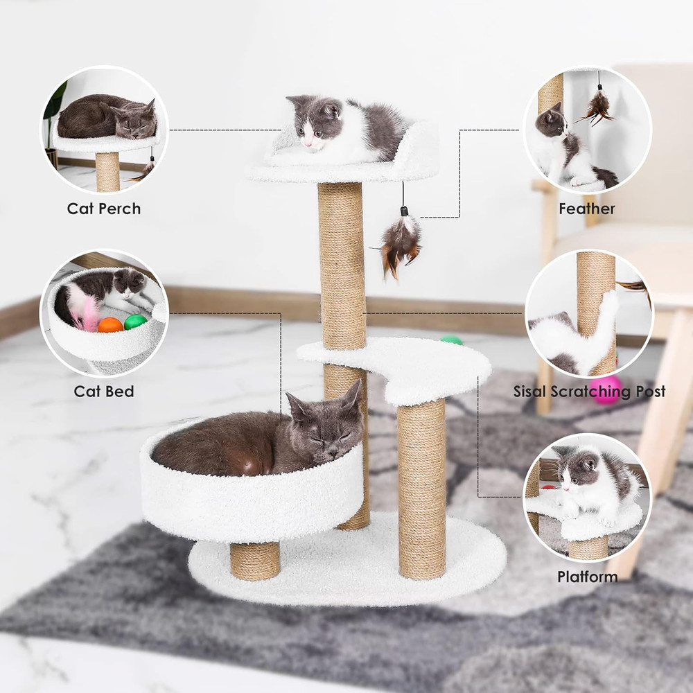 Stylish Cat Tree Tower with Scratching Post, Hammock & Perch for Small Cats