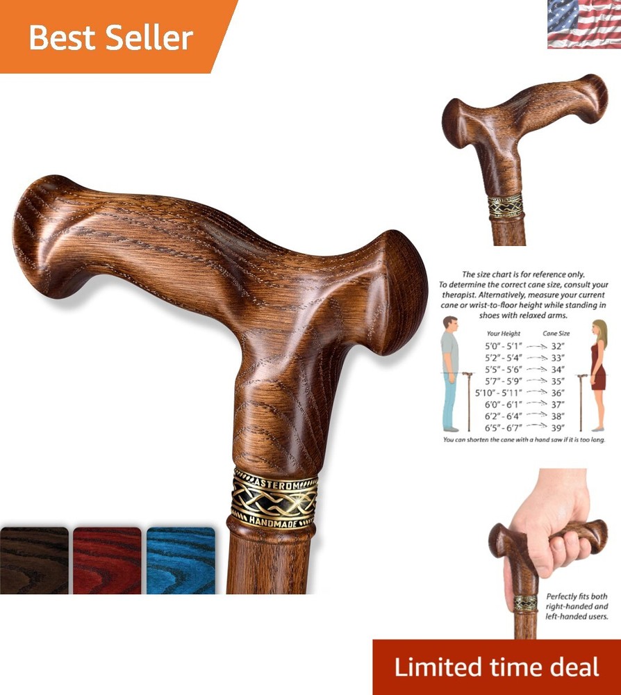 Handmade Ergonomic Wooden Walking Cane - 36 Inch, Stylish & Comfortable Support