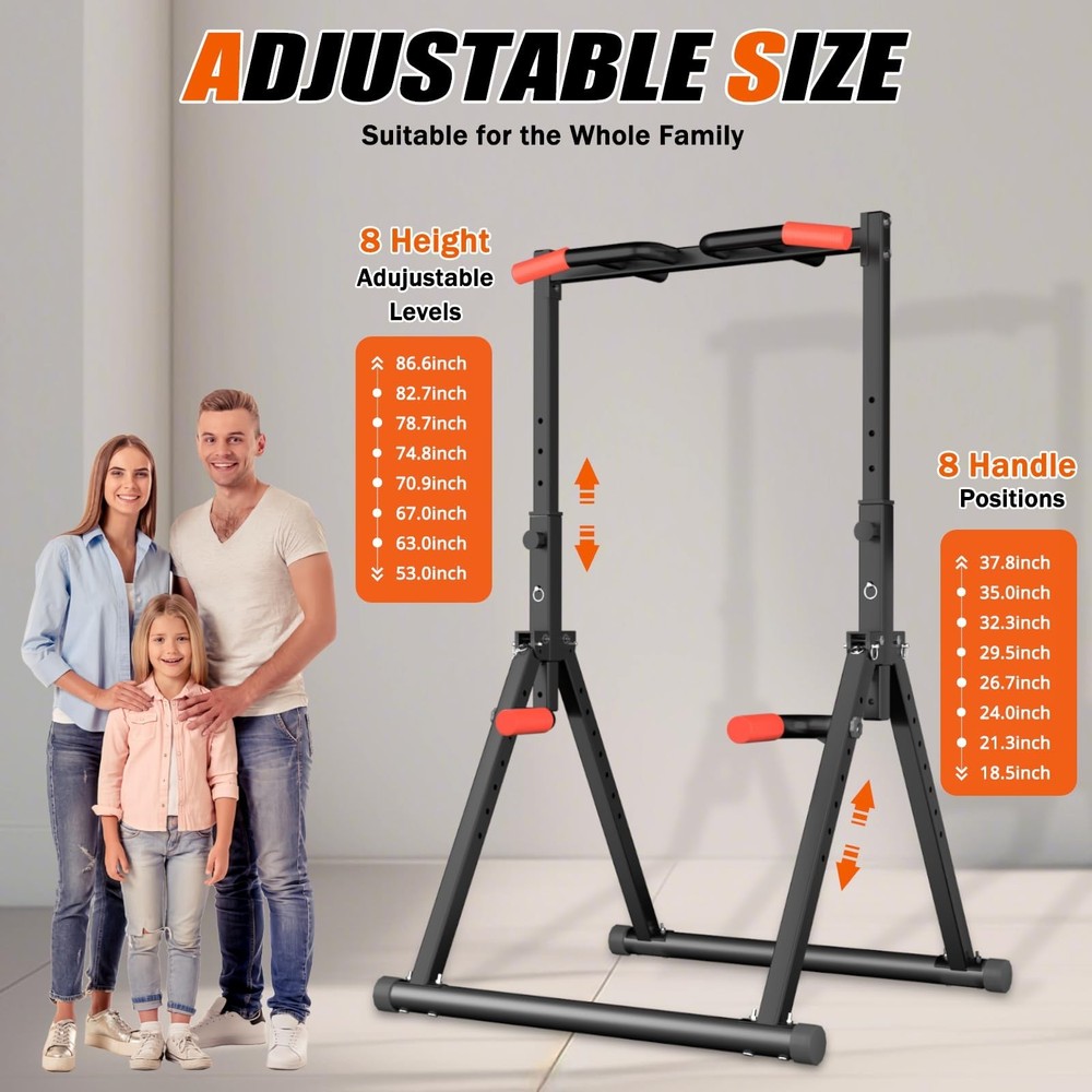 Power Tower Pull Up Dip Station Foldable, Pull Up Bar Station Adjustable, Mul...