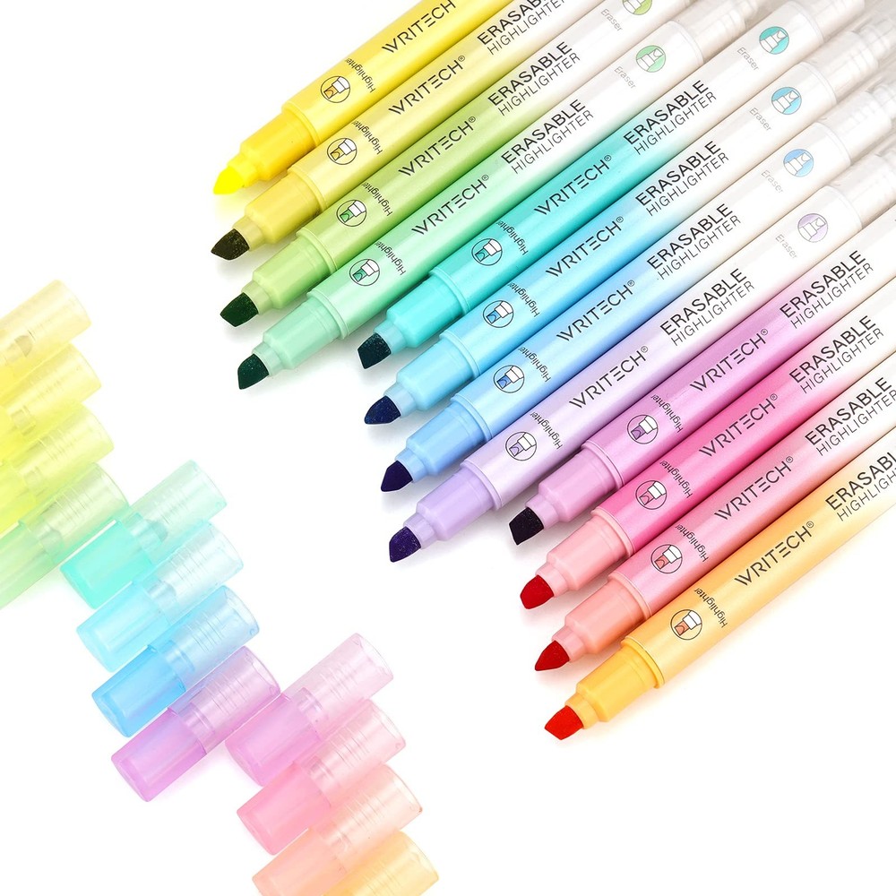 WRITECH Erasable Highlighters Chisel Tip, 12 Count (Pack of 1), Multicolor
