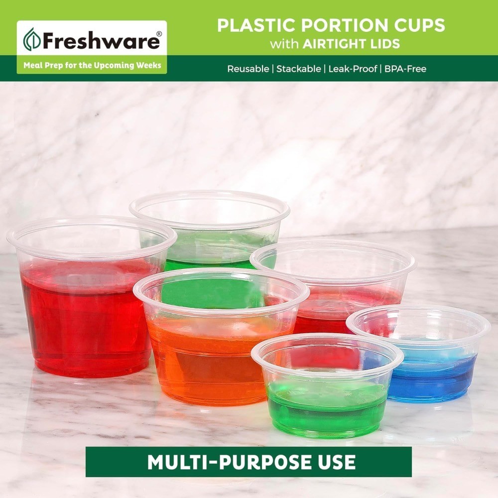 Disposable Plastic Portion Cups with Lids 1 Ounce 100 Sets Small Condiment