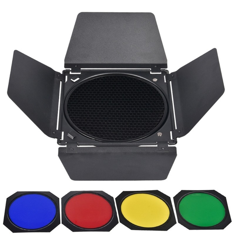 Barn Door Honeycomb Grid 4 Color Filter Mount Reflector for Studio Flash Light