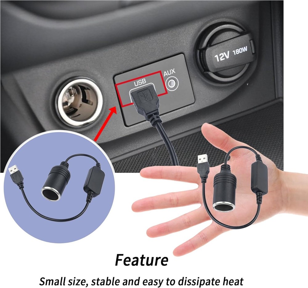 USB to 12V Car Cigarette Lighter Adapter Cable Converter