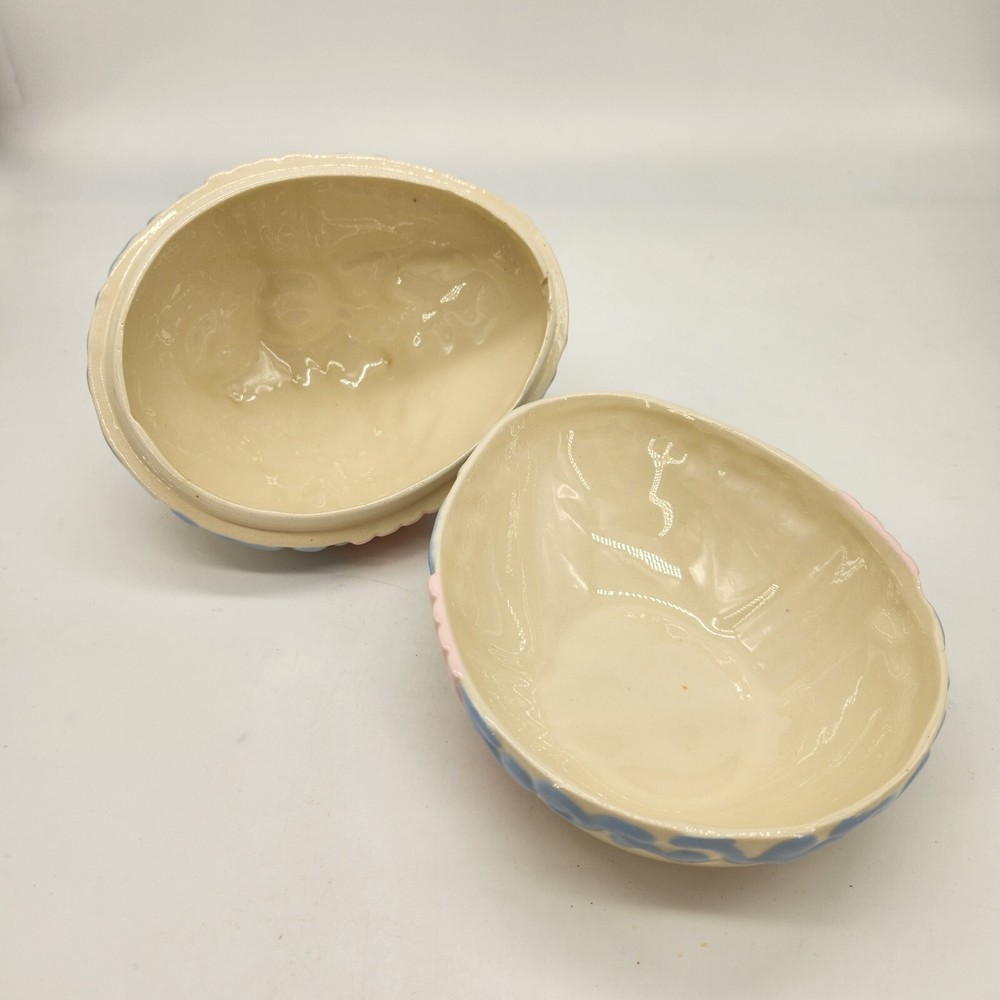 Vintage 1970s Atlantic Mold Hand Painted Ceramic Easter Egg Candy Dish Bow Daisy