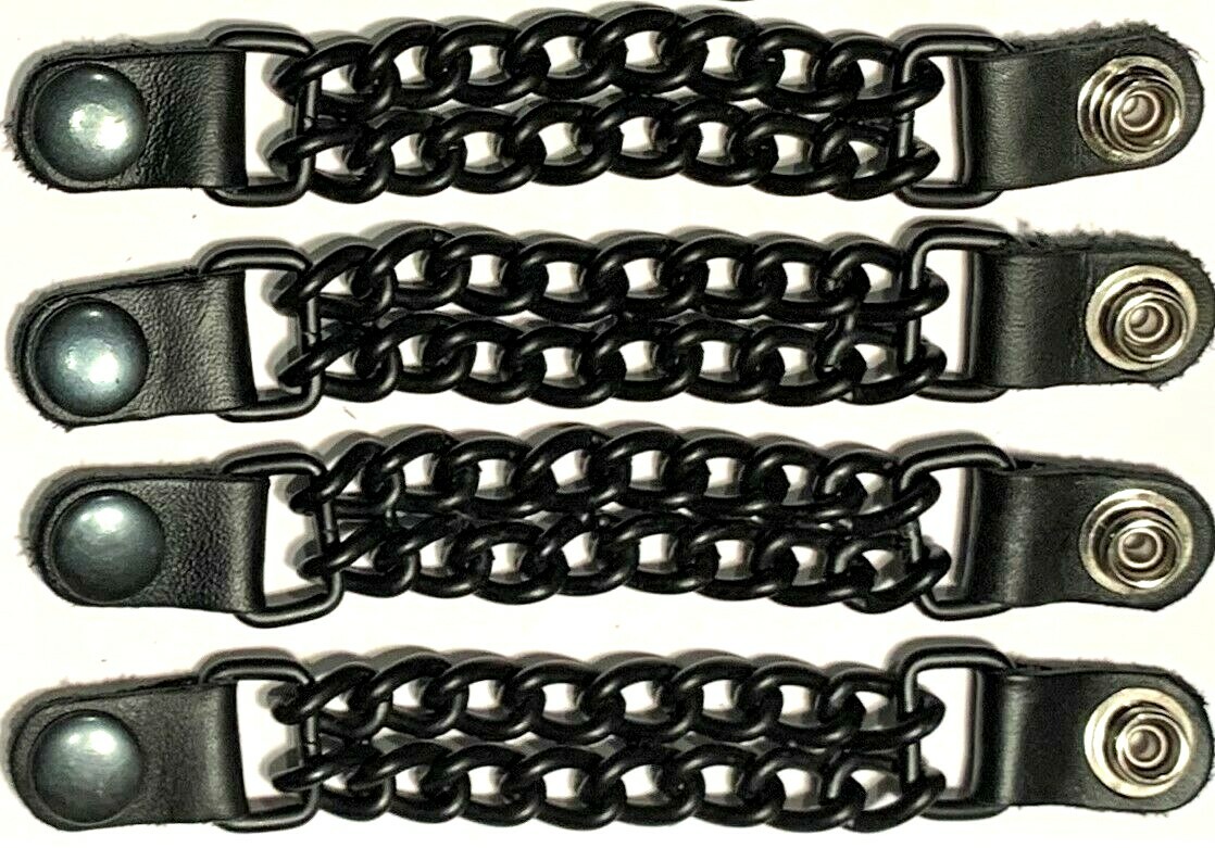 4 MATTE BLACK POWDER COATED DOUBLE CHAIN MOTORCYCLE VEST EXTENDERS MADE IN USA