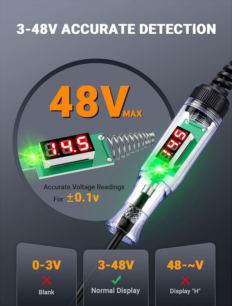 Versatile 3-48V Circuit Tester with Flexible Wire - Essential Tool for Mechanics