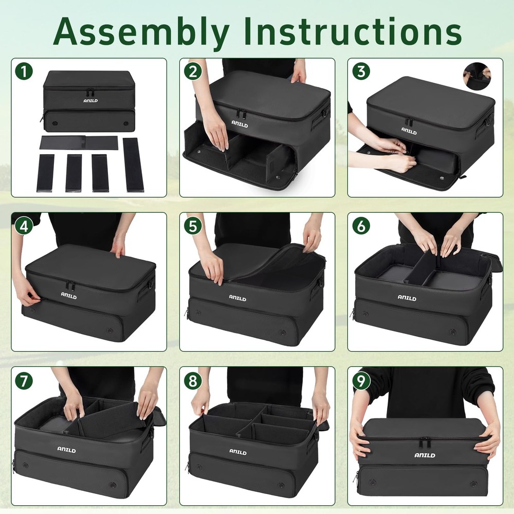 ANILD Golf Trunk Organizer, 2 Layer Storage Case with Separate Black
