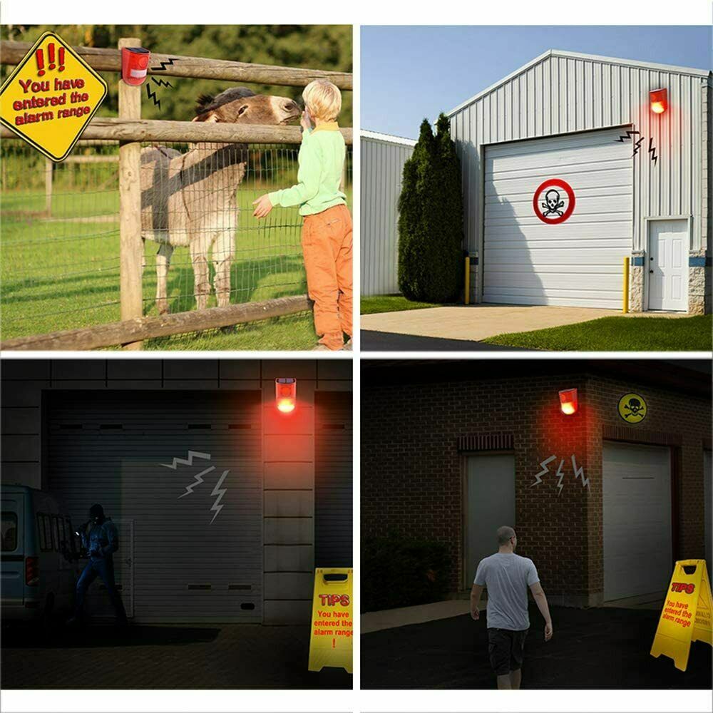 2 pcs Solar Alarm LED Light Solar Strobe Light Wireless Motion Sensor Outdoor