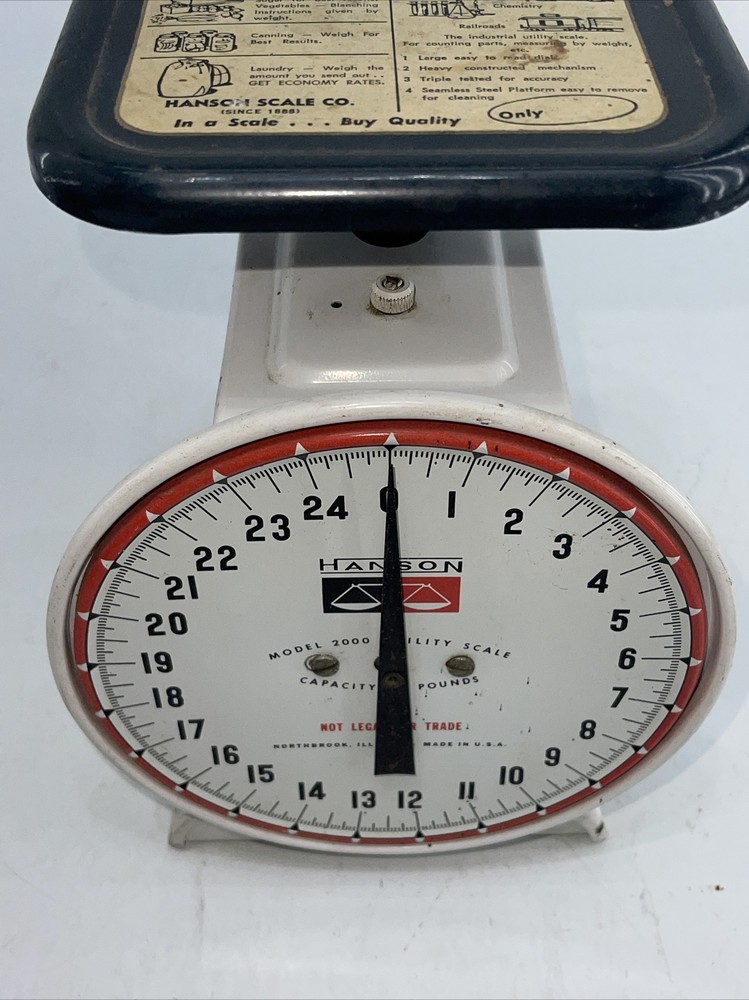 Vintage Hanson Model 2000 Kitchen Utility Scale 25 lb Limit