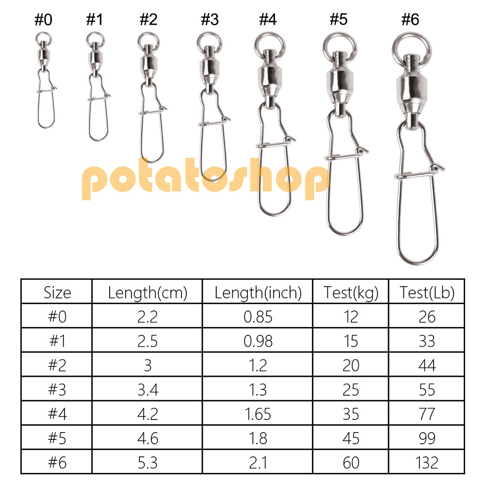 50/100pcs Duo Lock Snap Fishing Ball Bearing Swivels 26-132Lbs Tackle Saltwater