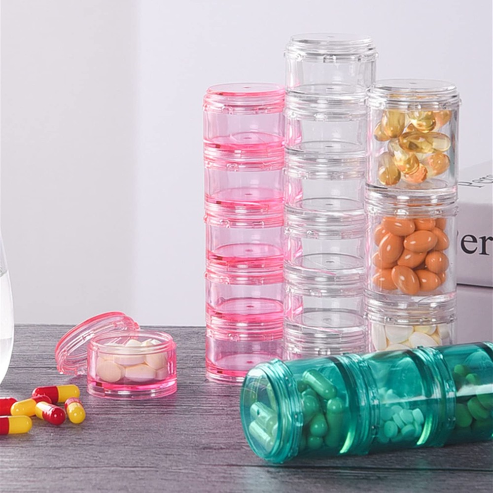 7 Day Stackable Pill Organizers Round Pill Tower Boxes with Lids for Supplements