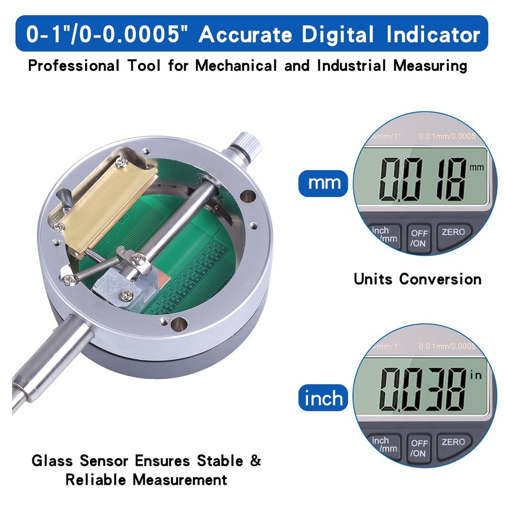 Electronic Digital Dial Indicator with Magnetic Base Holder Fine Adjustable L...