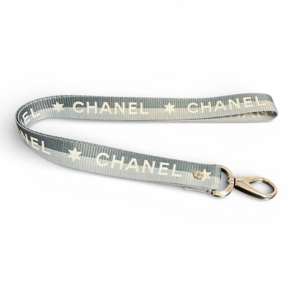 CHANEL Logo Star Pattern Neck Strap Gray