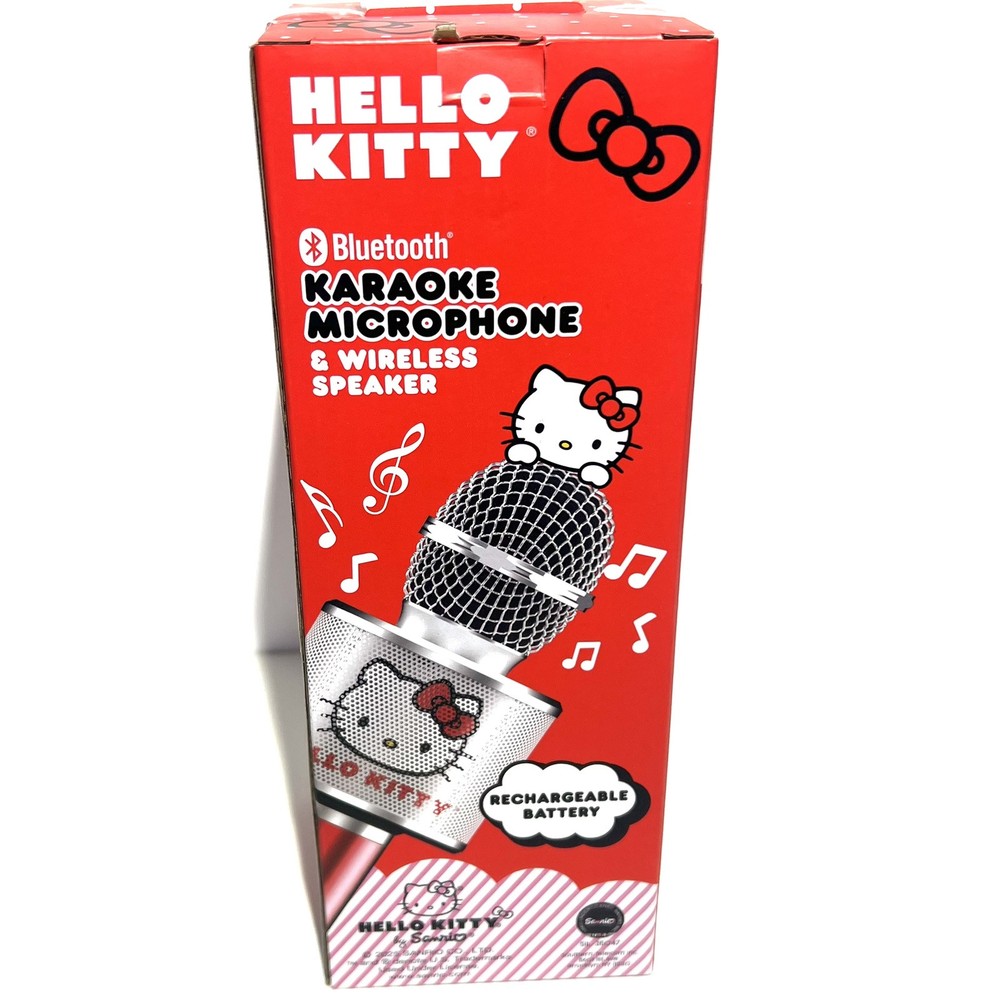 Hello Kitty Bluetooth Karaoke Microphone & Wireless Speaker USB Charging Red NIB