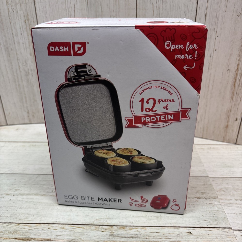 NIB Red Dash Egg Bite Maker Fast Heating w/4 Silicone Cups & Recipe Guide