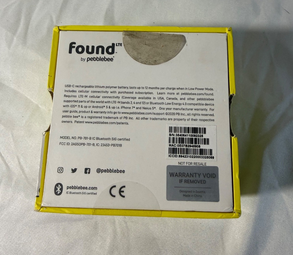 Pebblebee Found LTE Cellular GPS Location Tracker