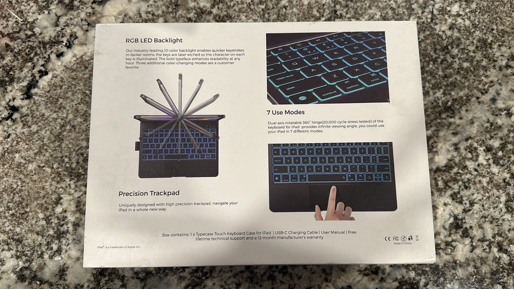 Typecase Touch KB201-102 Keyboard Folio/Case RGB Backlight for Apple 10.2" iPad